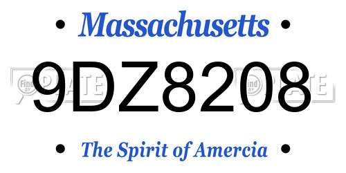 9DZ8208 Massachusetts License Plate