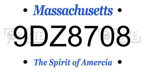 9DZ8708 Massachusetts License Plate