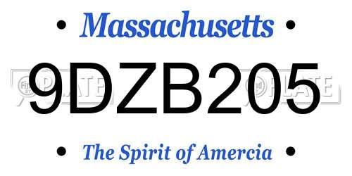 9DZB205 Massachusetts License Plate