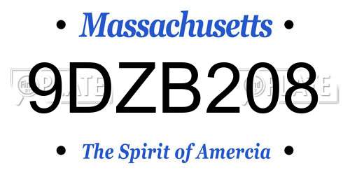 9DZB208 Massachusetts License Plate