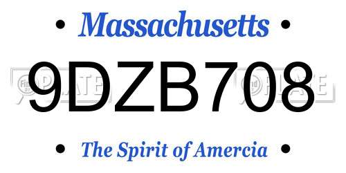 9DZB708 Massachusetts License Plate