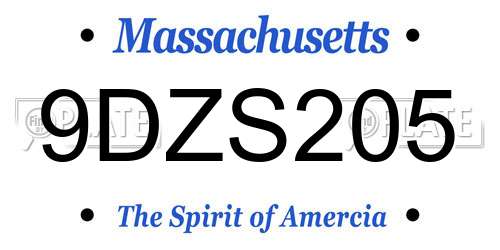 9DZS205 Massachusetts License Plate
