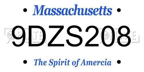 9DZS208 Massachusetts License Plate