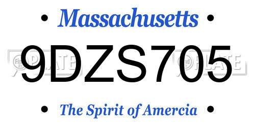 9DZS705 Massachusetts License Plate