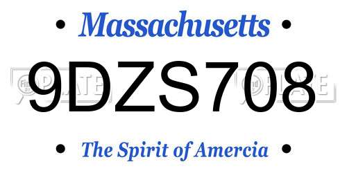 9DZS708 Massachusetts License Plate