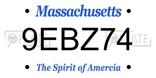 9EBZ74 Massachusetts License Plate