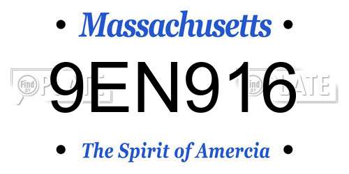 9EN916 Massachusetts License Plate