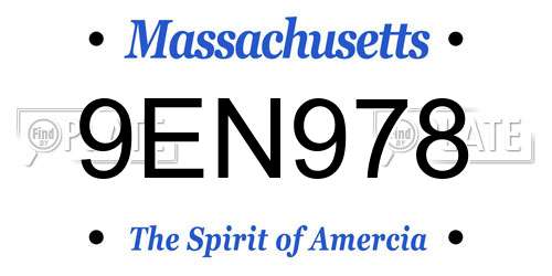 9EN978 Massachusetts License Plate
