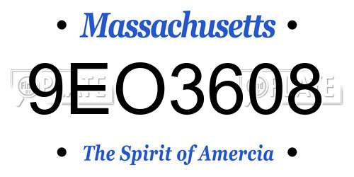 9EO3608 Massachusetts License Plate