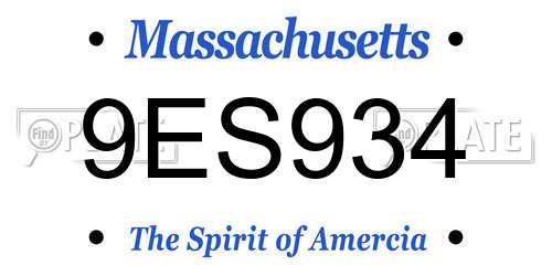 9ES934 Massachusetts License Plate