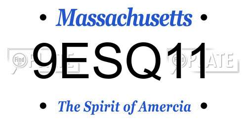 9ESQ11 Massachusetts License Plate