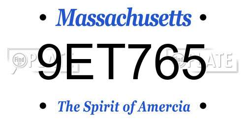 9ET765 Massachusetts License Plate