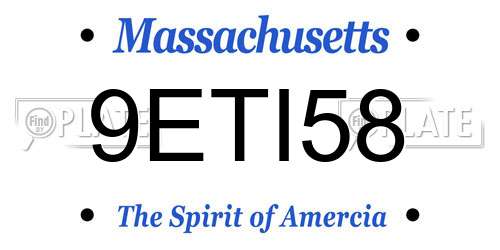 9ETI58 Massachusetts License Plate