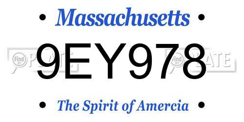 9EY978 Massachusetts License Plate