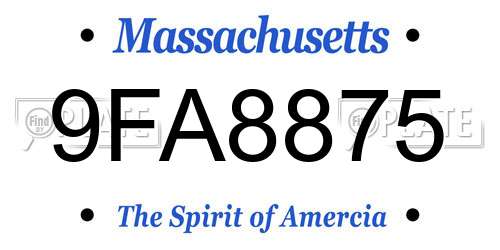 9FA8875 Massachusetts License Plate