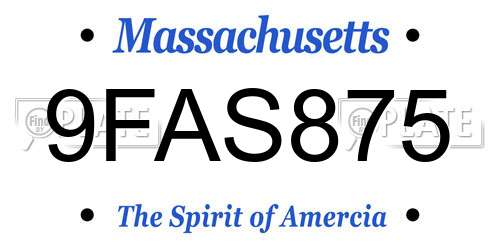 9FAS875 Massachusetts License Plate