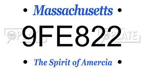 9FE822 Massachusetts License Plate