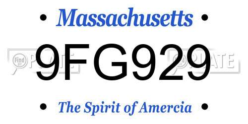 9FG929 Massachusetts License Plate