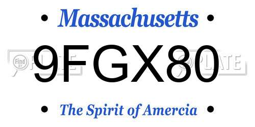 9FGX80 Massachusetts License Plate