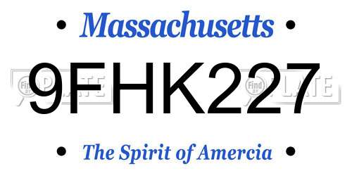 9FHK227 Massachusetts License Plate