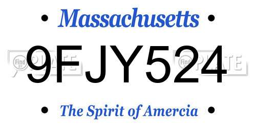 9FJY524 Massachusetts License Plate
