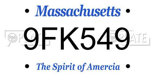 9FK549 Massachusetts License Plate