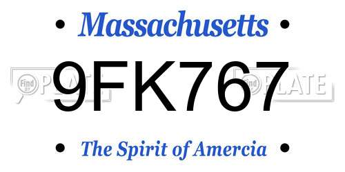 9FK767 Massachusetts License Plate