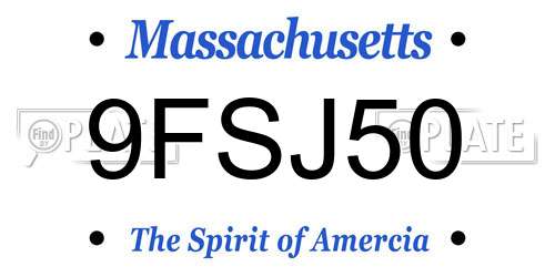 9FSJ50 Massachusetts License Plate
