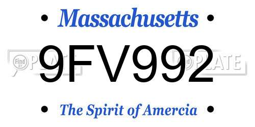 9FV992 Massachusetts License Plate