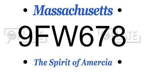9FW678 Massachusetts License Plate