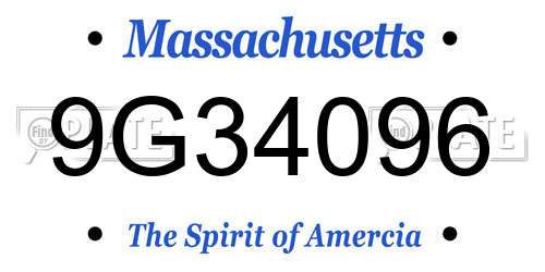 9G34096 Massachusetts License Plate