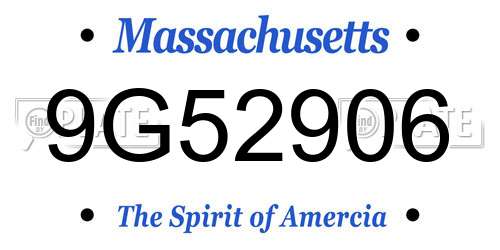 9G52906 Massachusetts License Plate