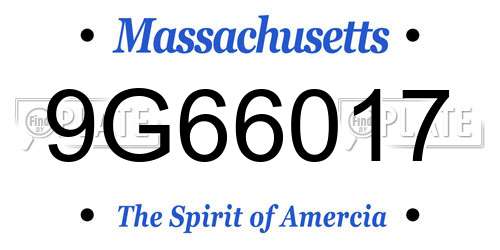 9G66017 Massachusetts License Plate