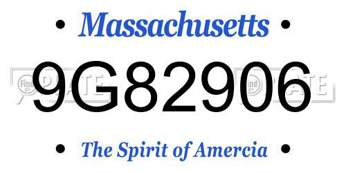 9G82906 Massachusetts License Plate