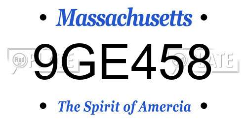 9GE458 Massachusetts License Plate