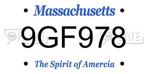 9GF978 Massachusetts License Plate