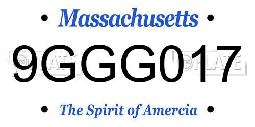 9GGG017 Massachusetts License Plate
