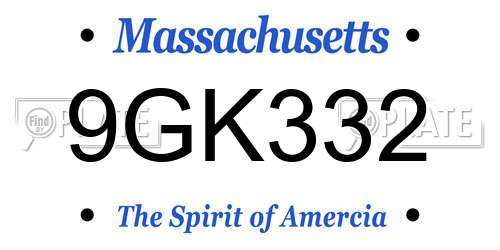9GK332 Massachusetts License Plate