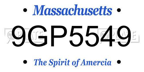 9GP5549 Massachusetts License Plate