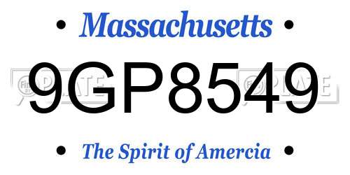 9GP8549 Massachusetts License Plate