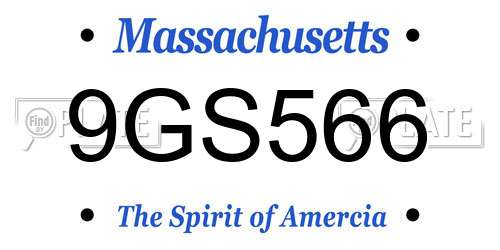 9GS566 Massachusetts License Plate