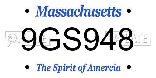 9GS948 Massachusetts License Plate