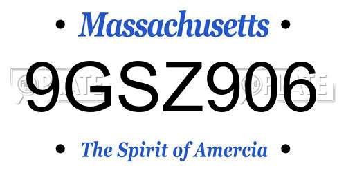 9GSZ906 Massachusetts License Plate