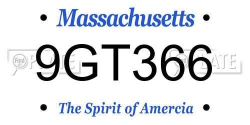 9GT366 Massachusetts License Plate