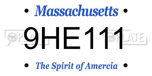 9HE111 Massachusetts License Plate