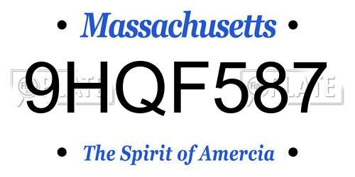 9HQF587 Massachusetts License Plate