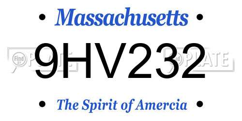 9HV232 Massachusetts License Plate
