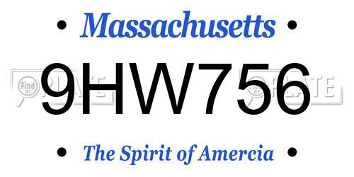9HW756 Massachusetts License Plate