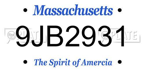9JB2931 Massachusetts License Plate