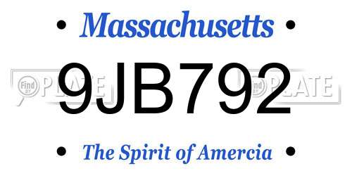 9JB792 Massachusetts License Plate